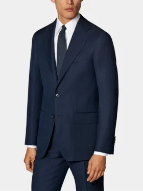 Slim Fit Navy Blue 2 Piece Mens Formal Suit Side