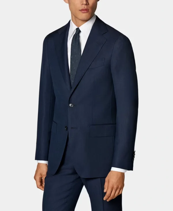 Slim Fit Navy Blue 2 Piece Mens Formal Suit Side