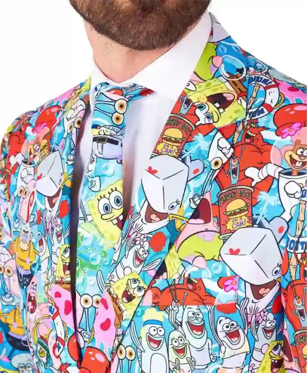 SpongeBob Frenzy Mens Multicolor Suit Collar