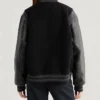Sportswear Womens Black Leather Sleeves Bomber Jacket Back