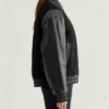 Sportswear Womens Black Leather Sleeves Bomber Jacket Side