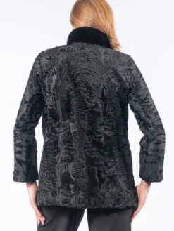 Stylish Black Astrakhan Fur Collar Jacket Back