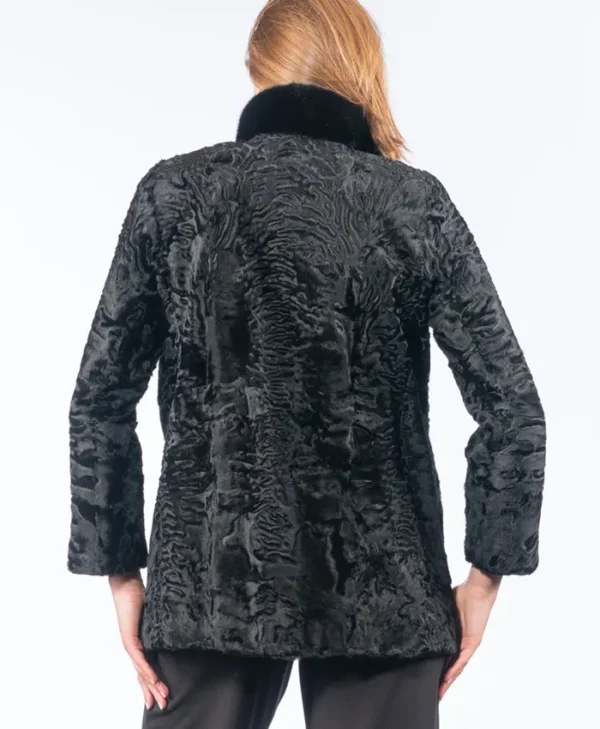 Stylish Black Astrakhan Fur Collar Jacket Back