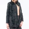 Stylish Black Astrakhan Fur Collar Jacket Closure