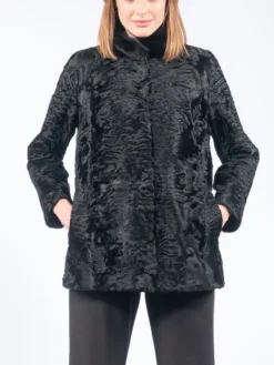 Stylish Black Astrakhan Fur Collar Jacket Main