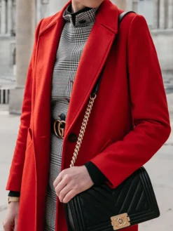 Trendy Red Long Wool Coat For Womens Close