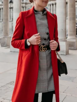 Trendy Red Long Wool Coat For Womens Closure