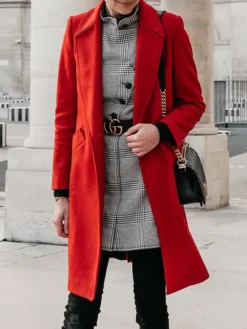Trendy Red Long Wool Coat For Womens Inner