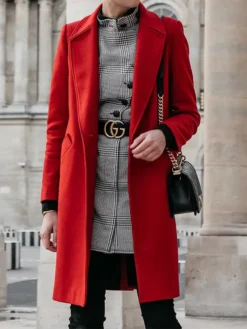 Trendy Red Long Wool Coat For Womens Main
