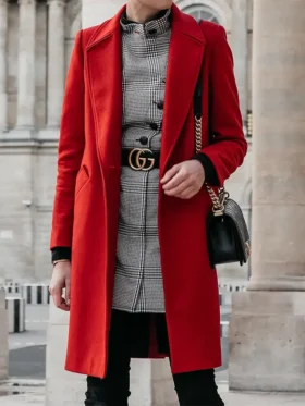 Trendy Red Long Wool Coat For Womens Main