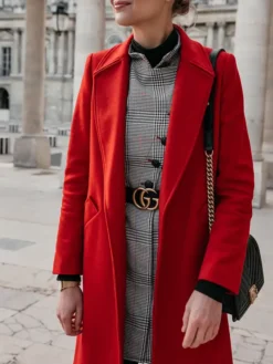 Trendy Red Long Wool Coat For Womens Pockets