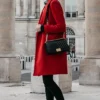 Trendy Red Long Wool Coat For Womens Side