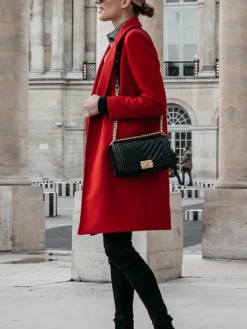 Trendy Red Long Wool Coat For Womens Side