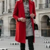 Trendy Red Long Wool Coat For Womens Standing