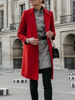 Trendy Red Long Wool Coat For Womens Standing