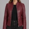 Women Best Burgundy Leather Biker Jacket