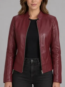 Women Best Burgundy Leather Biker Jacket