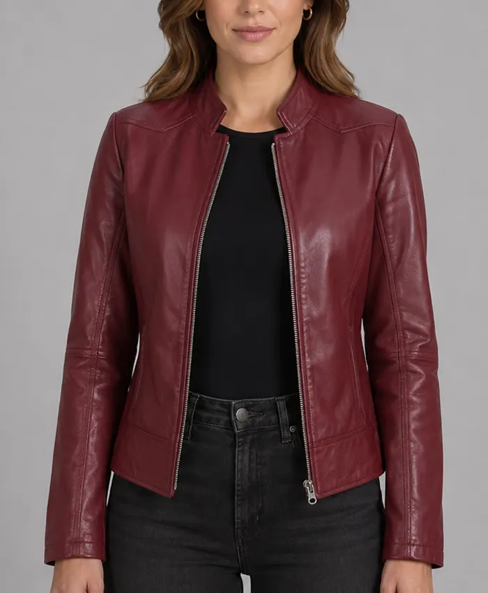 Women Best Burgundy Leather Biker Jacket