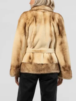 Womens Beige Mink Fur Jacket With Belted Back