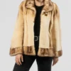 Womens Beige Mink Fur Jacket With Belted Front