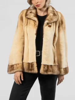 Womens Beige Mink Fur Jacket With Belted Front