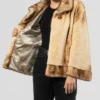 Womens Beige Mink Fur Jacket With Belted Inner