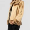 Womens Beige Mink Fur Jacket With Belted Side