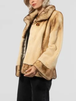 Womens Beige Mink Fur Jacket With Belted Side