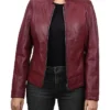 Womens Best Burgundy Leather Biker Jacket Main