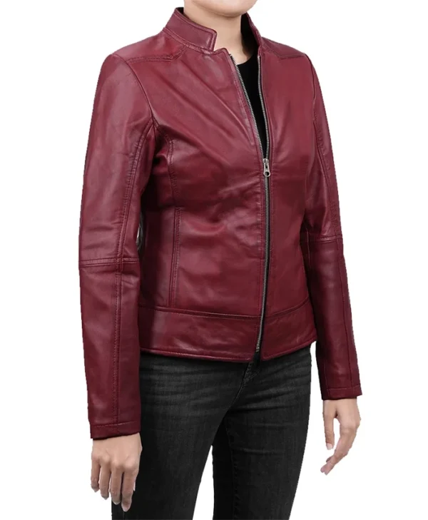 Womens Best Burgundy Leather Biker Jacket Right