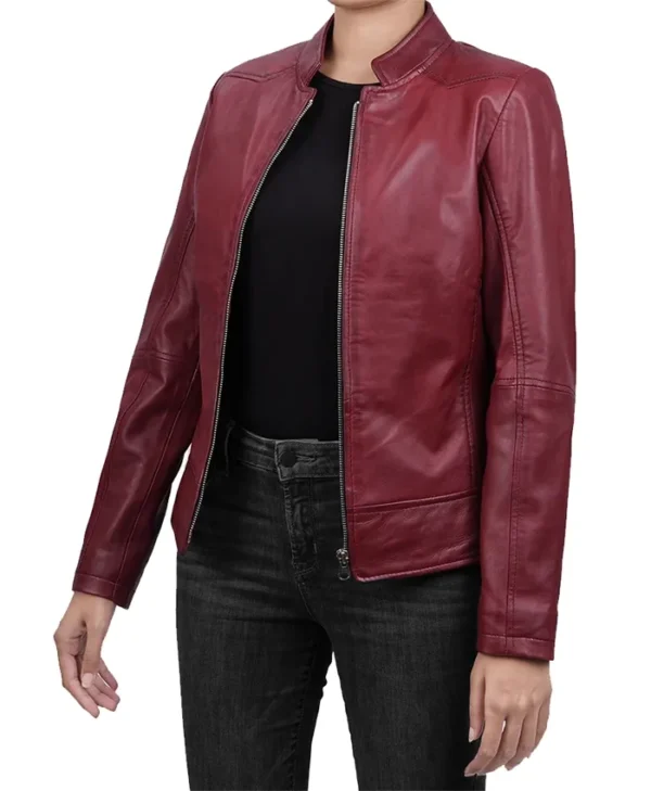 Womens Best Burgundy Leather Biker Jacket Style