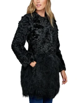 Womens Black Persian Lamb Fur Coat Side