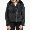Womens Black Zipped Astrakhan Fur Jacket Main