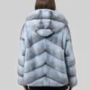 Womens Blue Cross Mink Fur Jacket With Hood Back