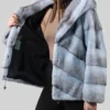 Womens Blue Cross Mink Fur Jacket With Hood Inner