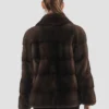 Womens Brown Mink Fur Jacket With Button Closure Back