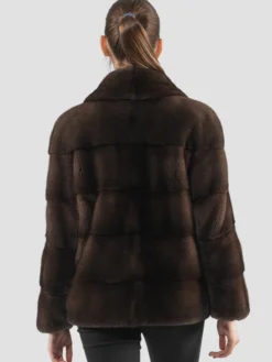 Womens Brown Mink Fur Jacket With Button Closure Back