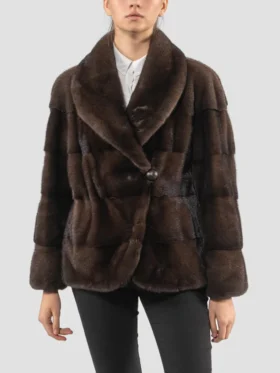 Womens Brown Mink Fur Jacket With Button Closure Main