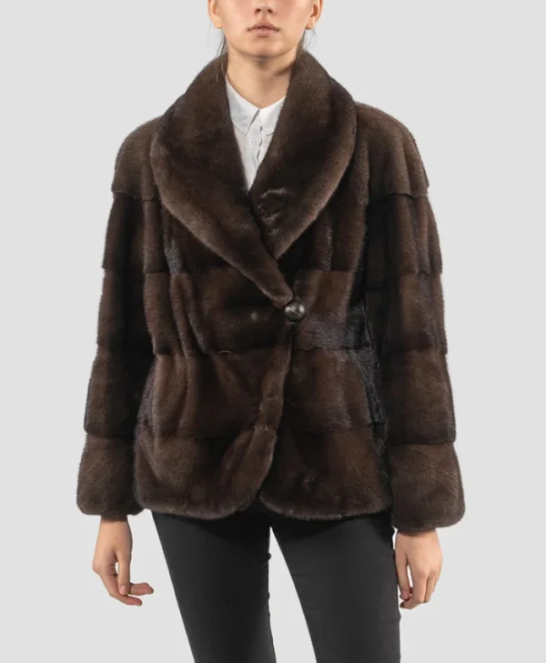 Womens Brown Mink Fur Jacket With Button Closure Main