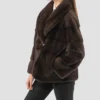 Womens Brown Mink Fur Jacket With Button Closure Side