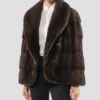 Womens Brown Mink Fur Jacket With Button Closure Style