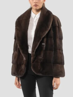 Womens Brown Mink Fur Jacket With Button Closure Style