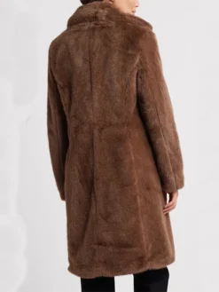 Womens Brown Stylish Lamb Fur Long Coat Back
