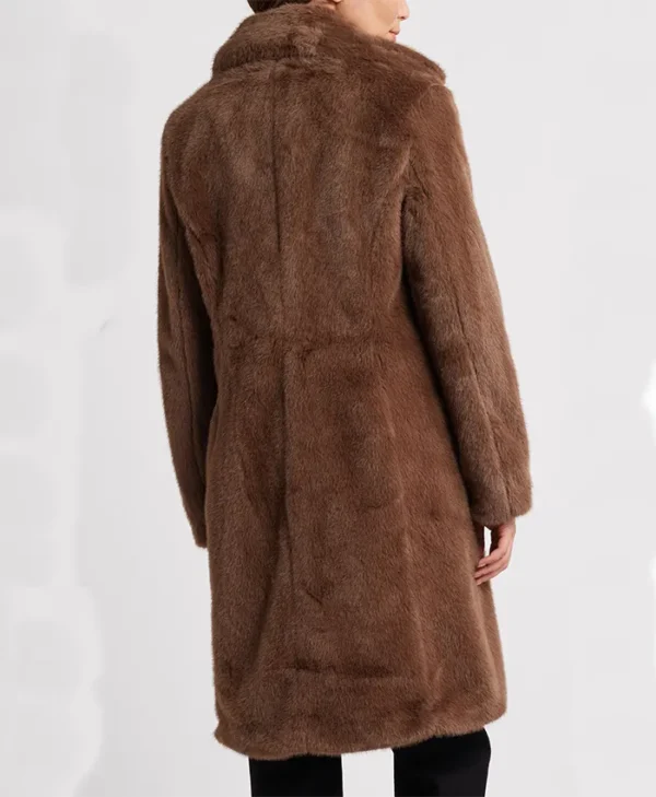 Womens Brown Stylish Lamb Fur Long Coat Back