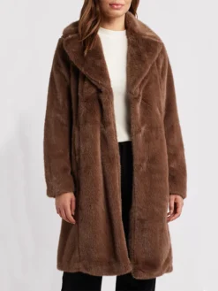 Womens Brown Stylish Lamb Fur Long Coat Main