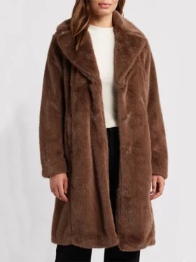 Women's Brown Stylish Lamb Fur Long Coat Main