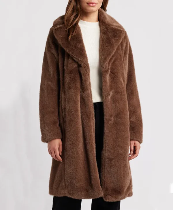 Womens Brown Stylish Lamb Fur Long Coat Main