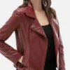 Womens Burgundy Moto Leather Jacket Closure
