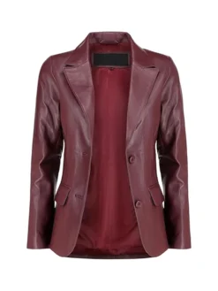 Womens Buttoned Burgundy Leather Blazer Inner