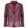 Womens Buttoned Burgundy Leather Blazer Main